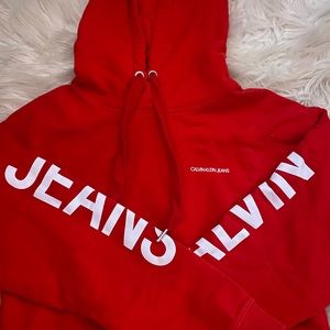 Red Cropped Calvin Klein hoodie